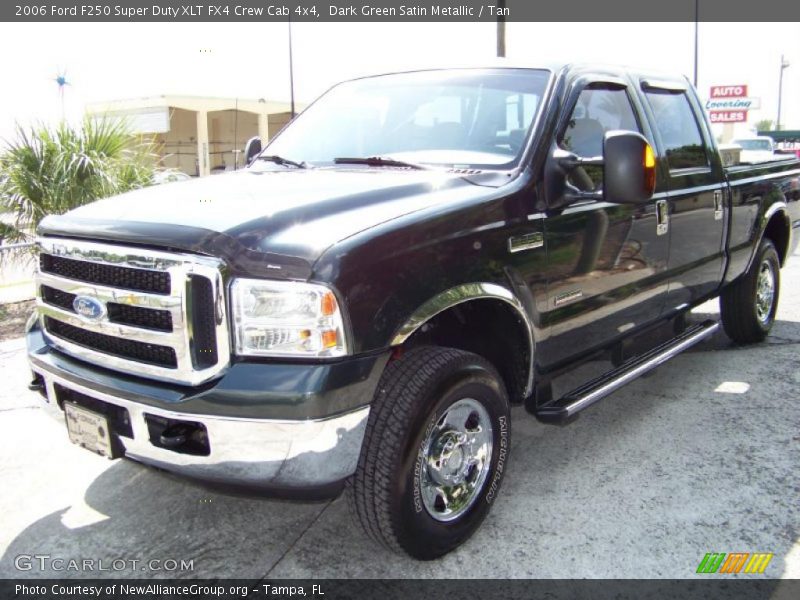 Dark Green Satin Metallic / Tan 2006 Ford F250 Super Duty XLT FX4 Crew Cab 4x4