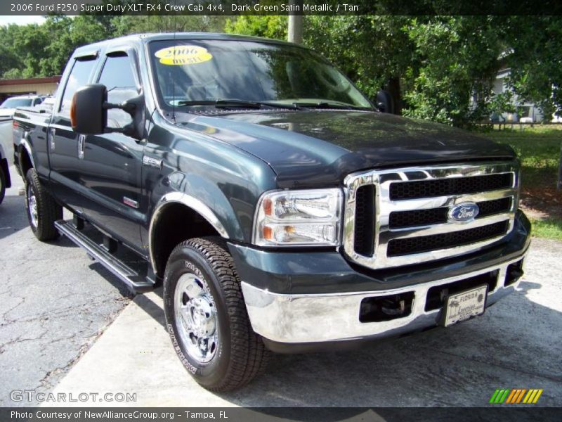 Dark Green Satin Metallic / Tan 2006 Ford F250 Super Duty XLT FX4 Crew Cab 4x4