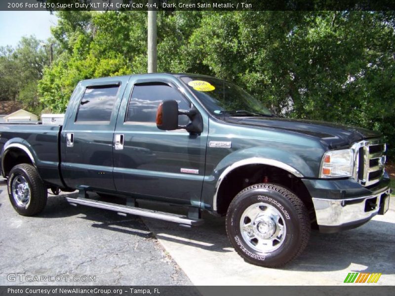Dark Green Satin Metallic / Tan 2006 Ford F250 Super Duty XLT FX4 Crew Cab 4x4
