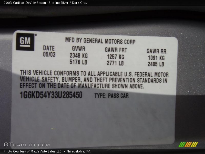 Sterling Silver / Dark Gray 2003 Cadillac DeVille Sedan