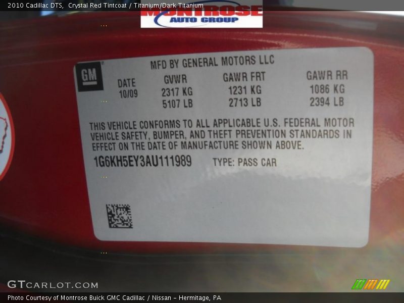 Crystal Red Tintcoat / Titanium/Dark Titanium 2010 Cadillac DTS