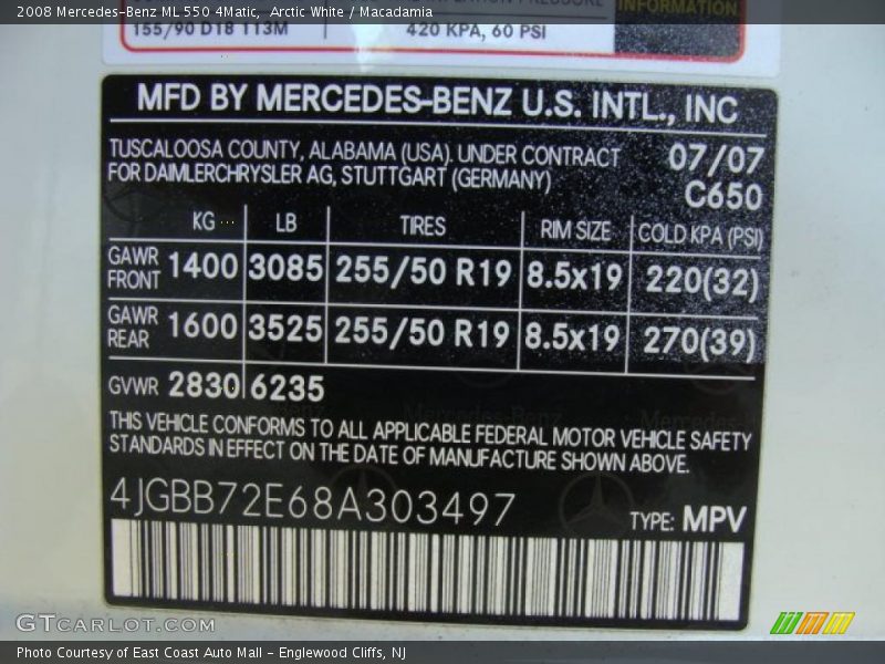 Arctic White / Macadamia 2008 Mercedes-Benz ML 550 4Matic