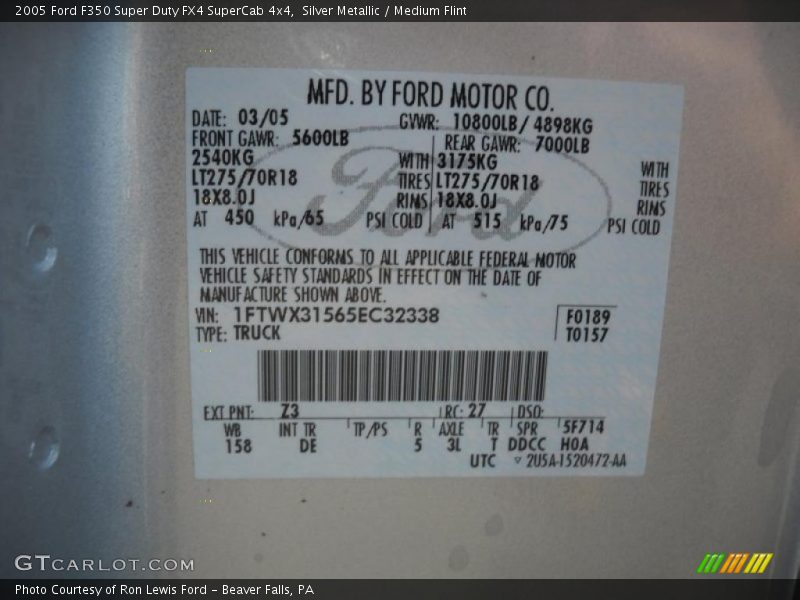 Silver Metallic / Medium Flint 2005 Ford F350 Super Duty FX4 SuperCab 4x4