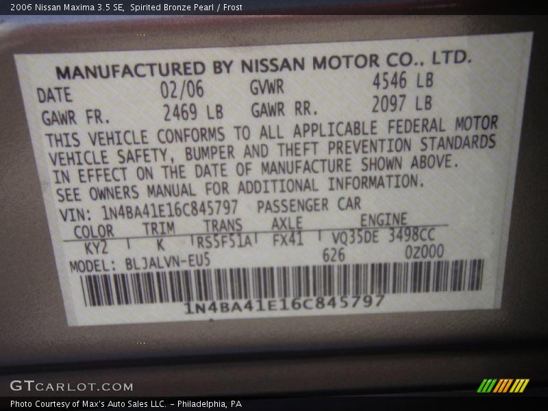 Spirited Bronze Pearl / Frost 2006 Nissan Maxima 3.5 SE