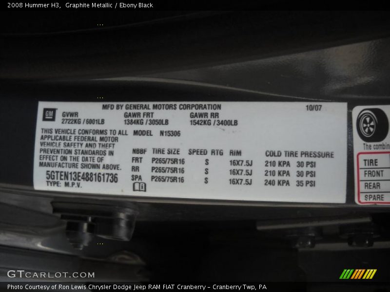 Graphite Metallic / Ebony Black 2008 Hummer H3