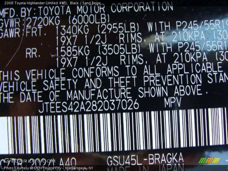Black / Sand Beige 2008 Toyota Highlander Limited 4WD