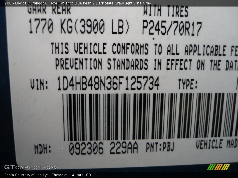 Atlantic Blue Pearl / Dark Slate Gray/Light Slate Gray 2006 Dodge Durango SLT 4x4