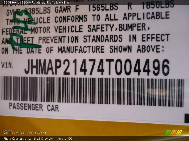 Rio Yellow / Black 2004 Honda S2000 Roadster