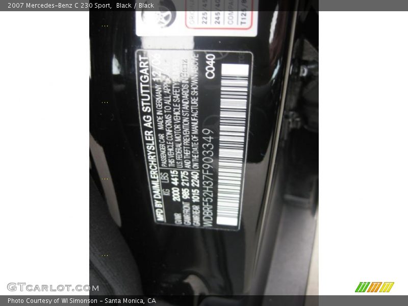 Black / Black 2007 Mercedes-Benz C 230 Sport