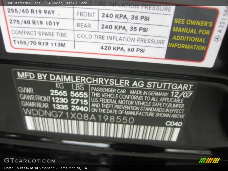 Black / Black 2008 Mercedes-Benz S 550 Sedan