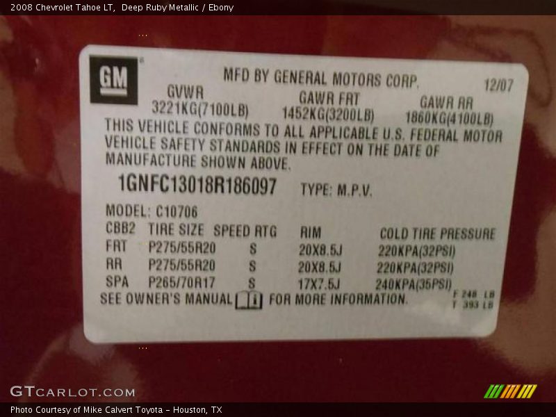 Deep Ruby Metallic / Ebony 2008 Chevrolet Tahoe LT