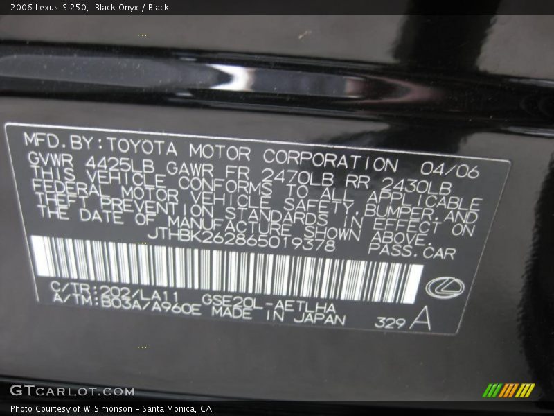 Black Onyx / Black 2006 Lexus IS 250
