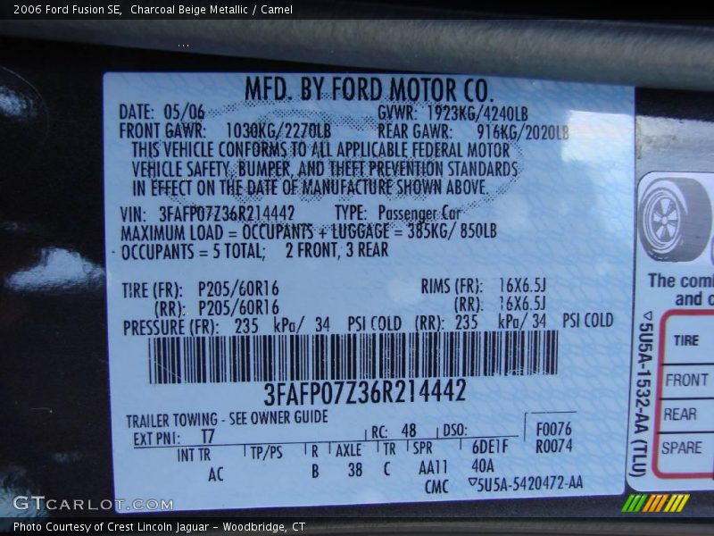 Charcoal Beige Metallic / Camel 2006 Ford Fusion SE