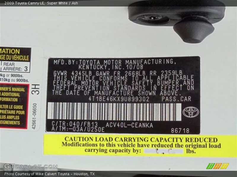 Super White / Ash 2009 Toyota Camry LE