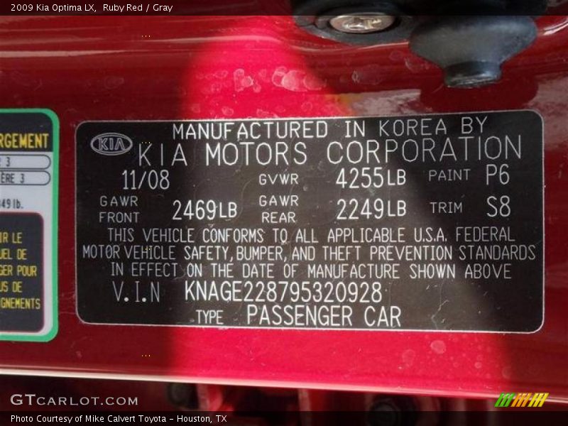Ruby Red / Gray 2009 Kia Optima LX