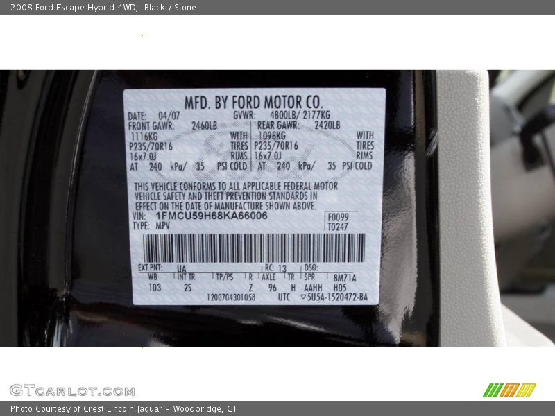 Black / Stone 2008 Ford Escape Hybrid 4WD