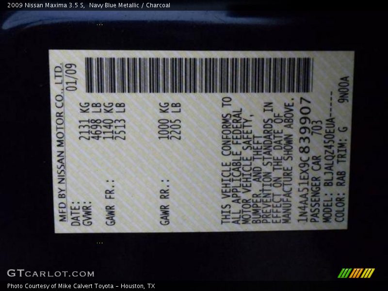 Navy Blue Metallic / Charcoal 2009 Nissan Maxima 3.5 S