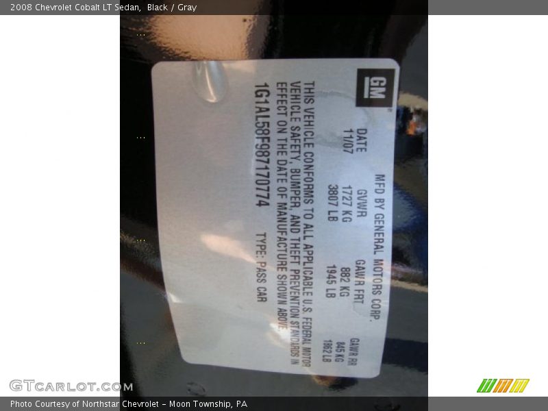 Black / Gray 2008 Chevrolet Cobalt LT Sedan