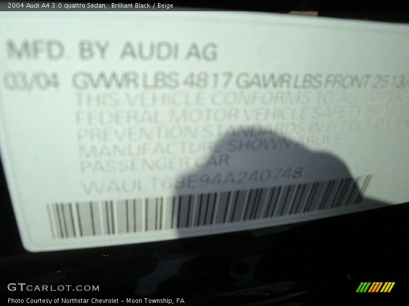 Brilliant Black / Beige 2004 Audi A4 3.0 quattro Sedan