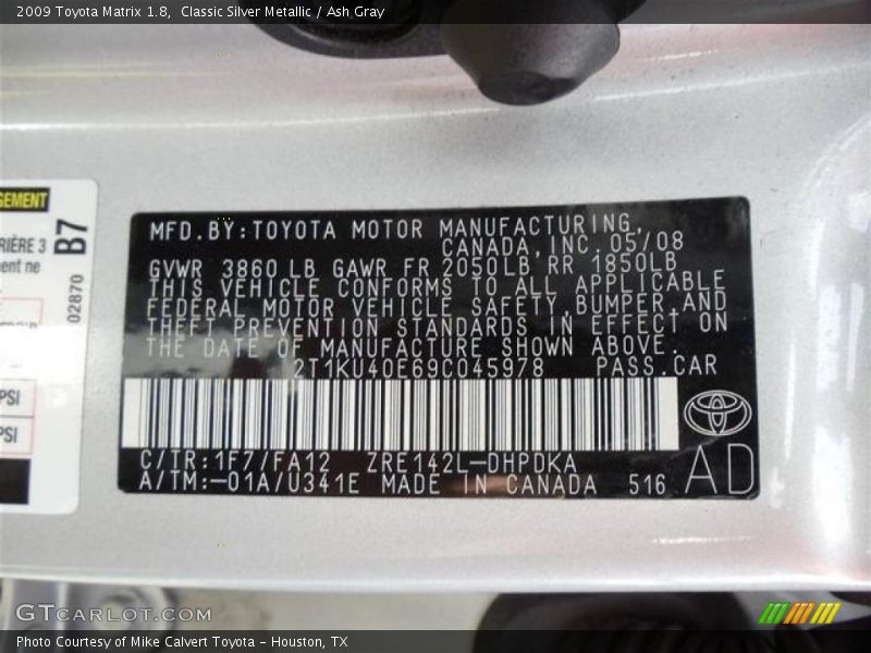 Classic Silver Metallic / Ash Gray 2009 Toyota Matrix 1.8