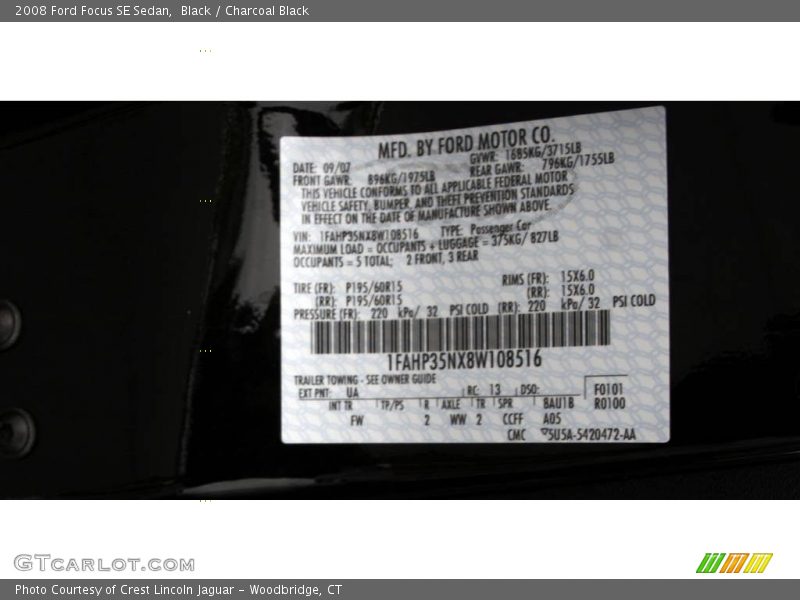 Black / Charcoal Black 2008 Ford Focus SE Sedan