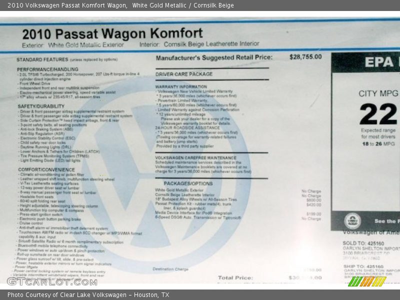 White Gold Metallic / Cornsilk Beige 2010 Volkswagen Passat Komfort Wagon