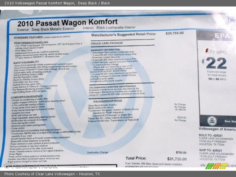 Deep Black / Black 2010 Volkswagen Passat Komfort Wagon