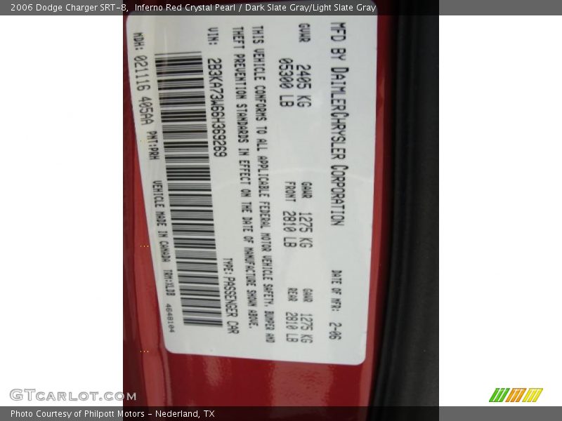 Inferno Red Crystal Pearl / Dark Slate Gray/Light Slate Gray 2006 Dodge Charger SRT-8