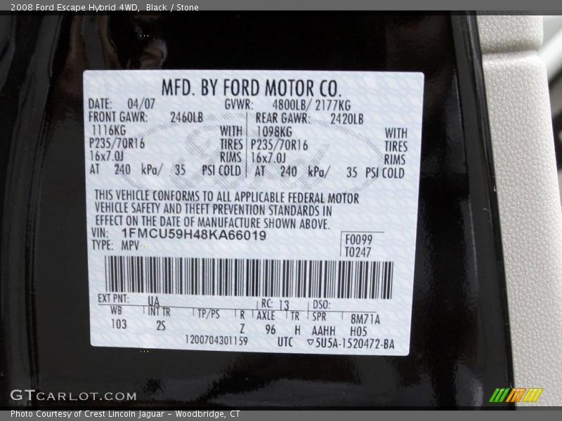 Black / Stone 2008 Ford Escape Hybrid 4WD
