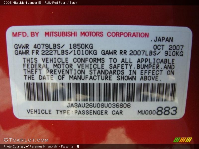 Rally Red Pearl / Black 2008 Mitsubishi Lancer ES