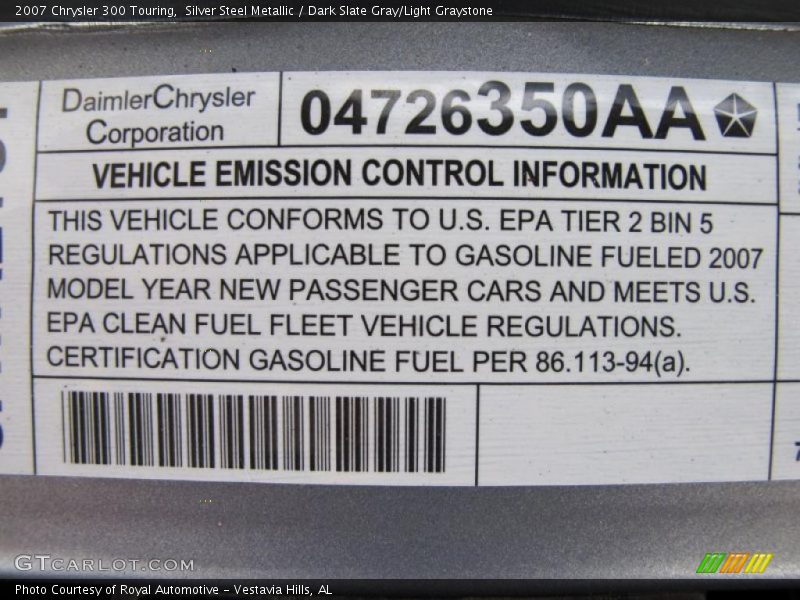 Silver Steel Metallic / Dark Slate Gray/Light Graystone 2007 Chrysler 300 Touring