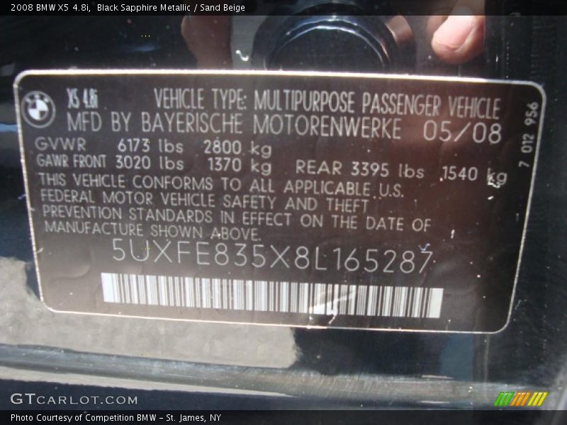 Black Sapphire Metallic / Sand Beige 2008 BMW X5 4.8i