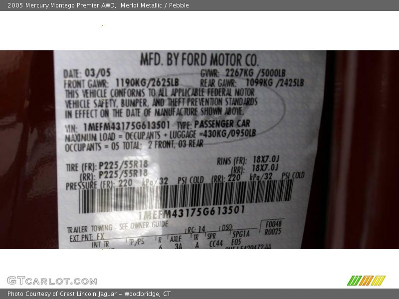 Merlot Metallic / Pebble 2005 Mercury Montego Premier AWD