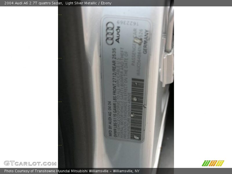 Light Silver Metallic / Ebony 2004 Audi A6 2.7T quattro Sedan