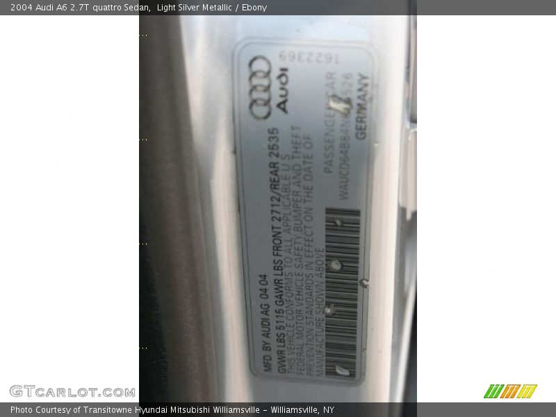 Light Silver Metallic / Ebony 2004 Audi A6 2.7T quattro Sedan