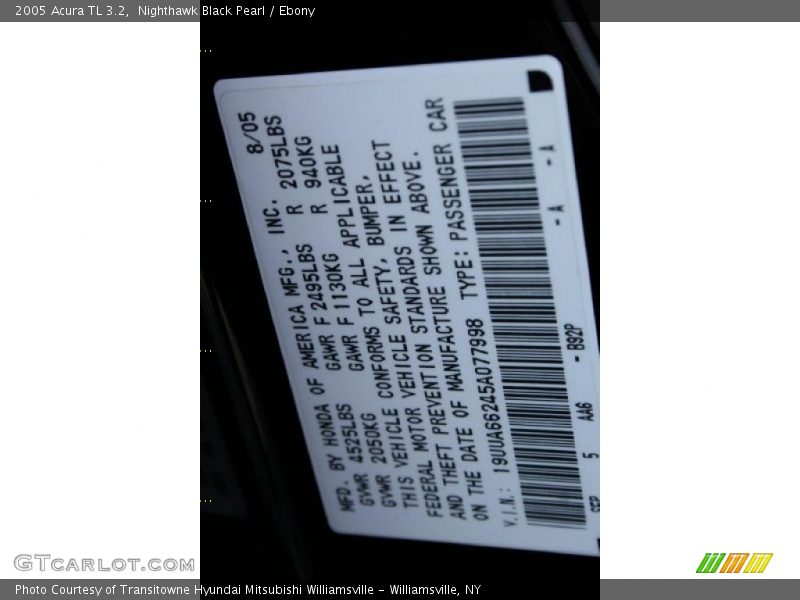 Nighthawk Black Pearl / Ebony 2005 Acura TL 3.2