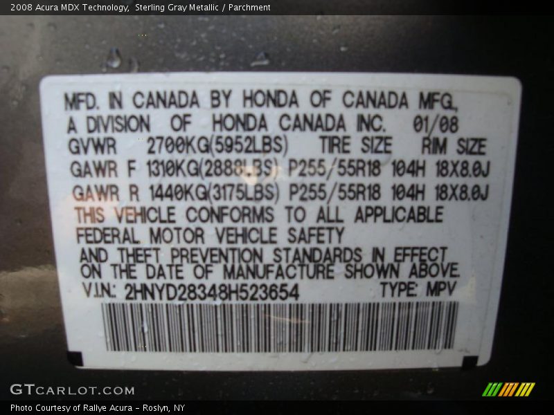 Sterling Gray Metallic / Parchment 2008 Acura MDX Technology