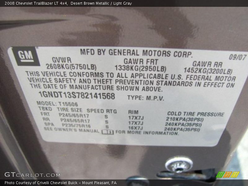 Desert Brown Metallic / Light Gray 2008 Chevrolet TrailBlazer LT 4x4