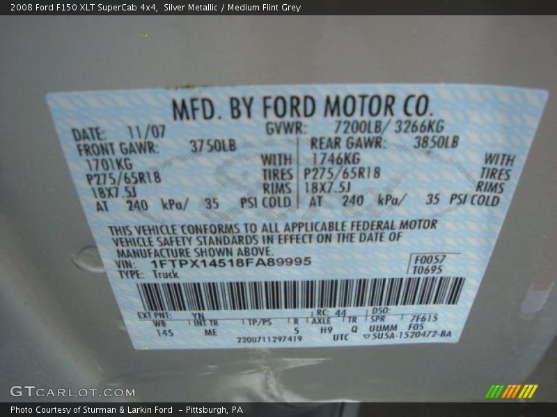 Silver Metallic / Medium Flint Grey 2008 Ford F150 XLT SuperCab 4x4