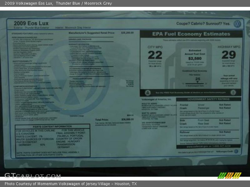 Thunder Blue / Moonrock Grey 2009 Volkswagen Eos Lux