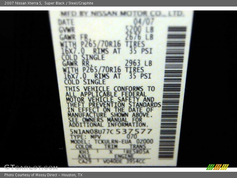 Super Black / Steel/Graphite 2007 Nissan Xterra S