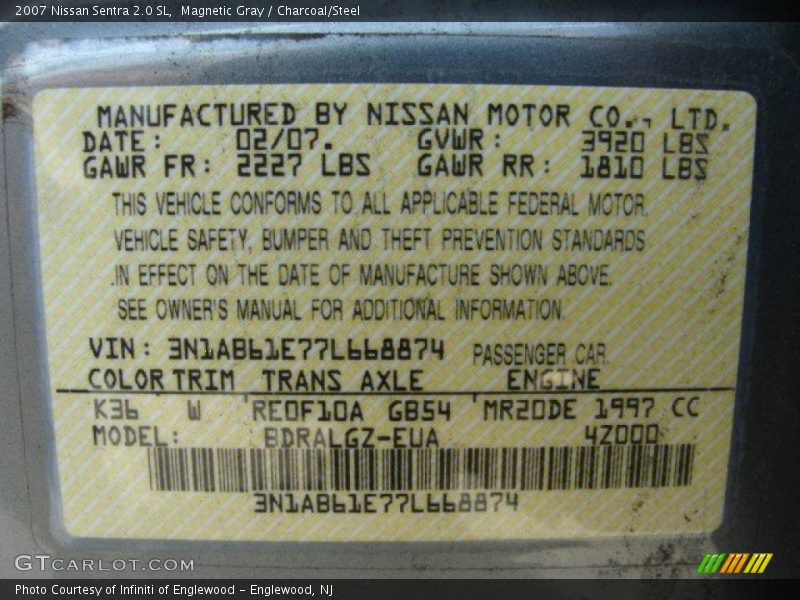 Magnetic Gray / Charcoal/Steel 2007 Nissan Sentra 2.0 SL