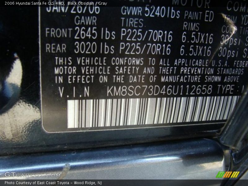 Black Obsidian / Gray 2006 Hyundai Santa Fe GLS 4WD