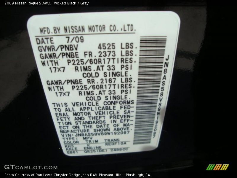 Wicked Black / Gray 2009 Nissan Rogue S AWD