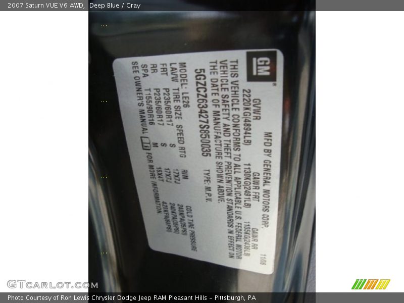 Deep Blue / Gray 2007 Saturn VUE V6 AWD