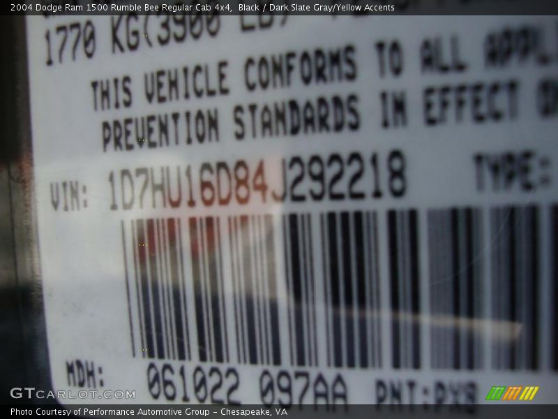 Black / Dark Slate Gray/Yellow Accents 2004 Dodge Ram 1500 Rumble Bee Regular Cab 4x4