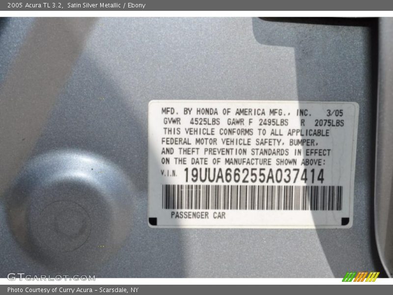 Satin Silver Metallic / Ebony 2005 Acura TL 3.2