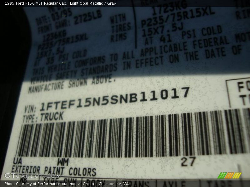 Light Opal Metallic / Gray 1995 Ford F150 XLT Regular Cab
