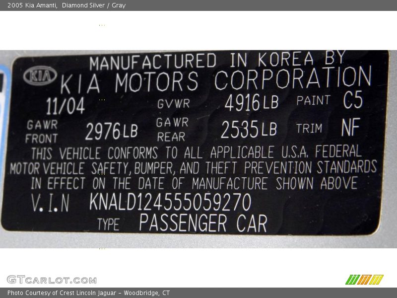 Diamond Silver / Gray 2005 Kia Amanti