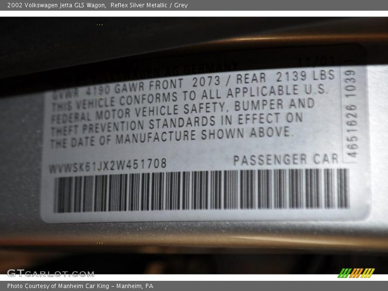 Reflex Silver Metallic / Grey 2002 Volkswagen Jetta GLS Wagon